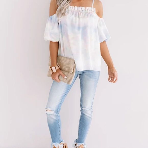 NWOT”Fate” Cold Shoulder Watercolor Top - Picture 1 of 7